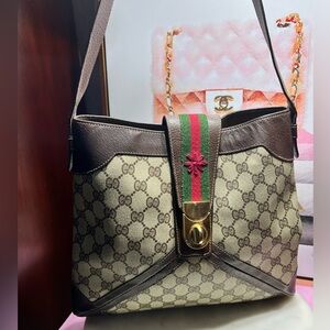 Gucci Ophidia Brown Leather monogram shoulder Bag great vintage condition